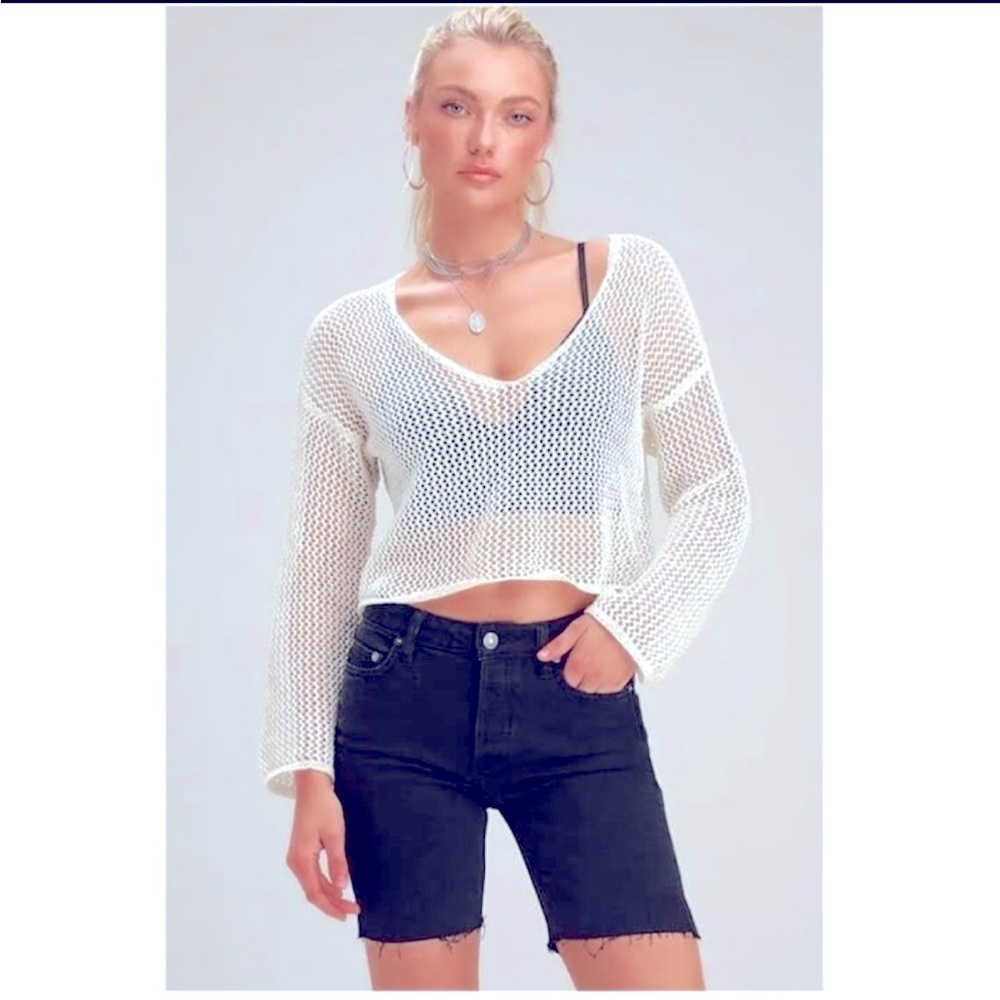 Free People So Chic Avery Denim Bermuda Stretch Shorts